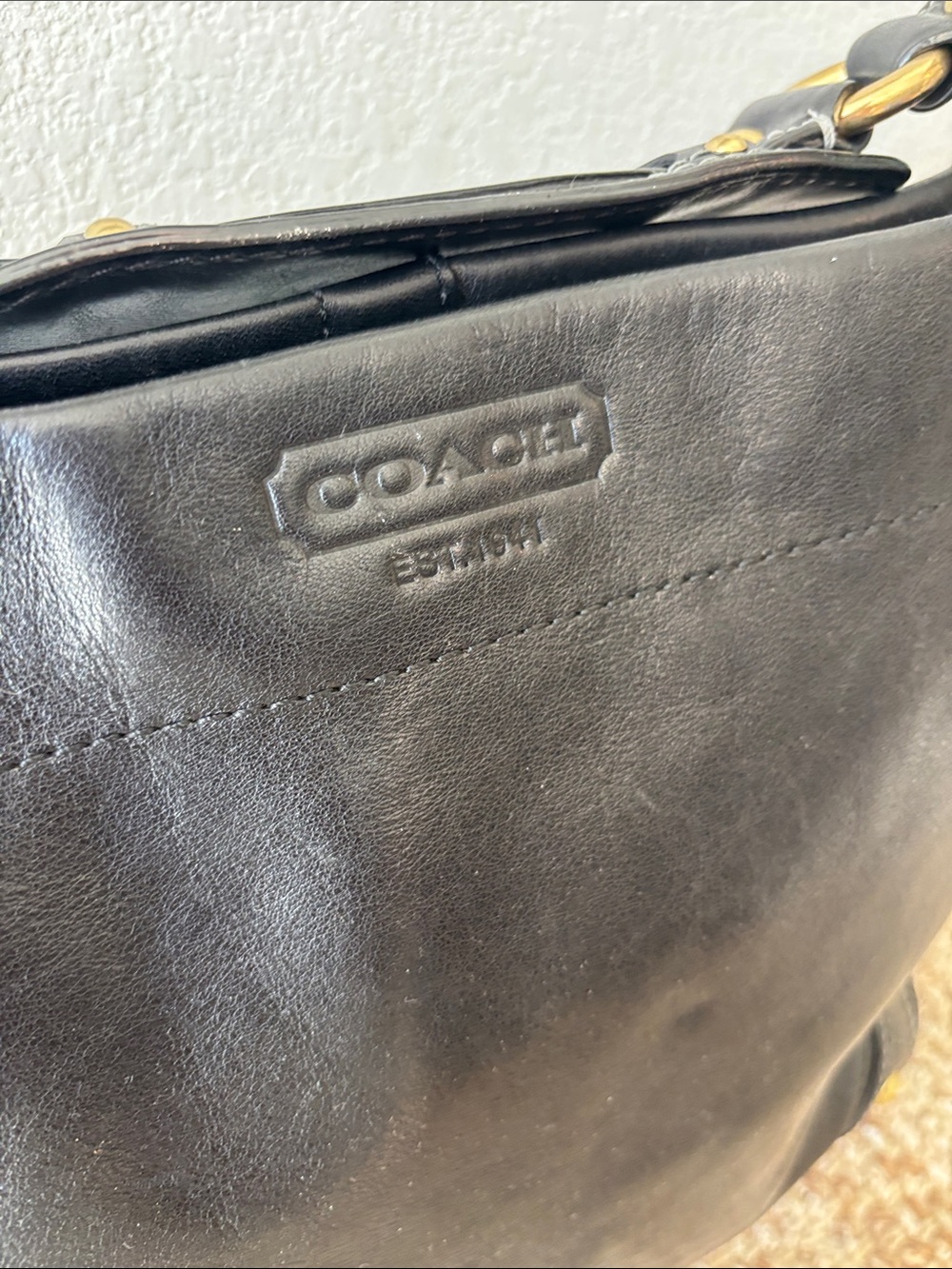 Coach Carly Black Leather Shoulder Bag with Gold Hardware - Picture 3 of 16